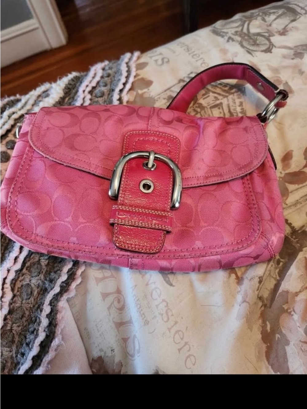 Coach Pink Signature Canvas Buckle Shoulder Bag